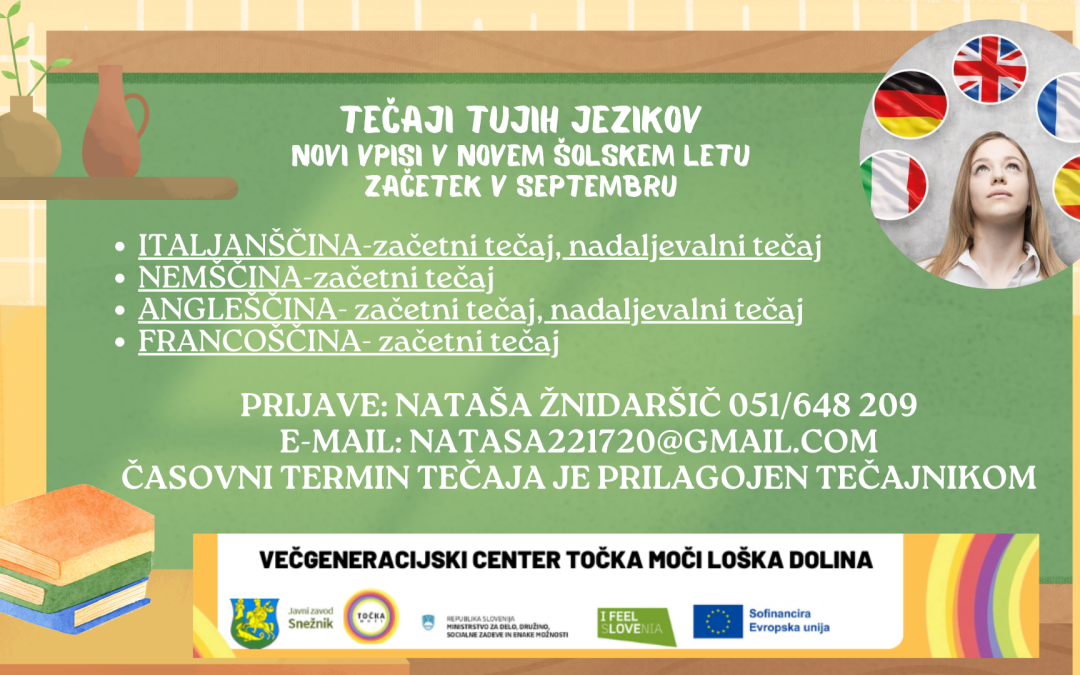 Tečaji tujih jezikov (novi vpisi v novem šolskem letu – začetek v septembru)