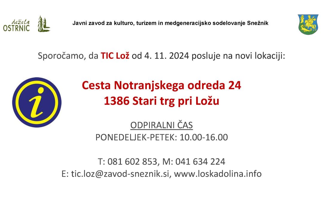 Obvestilo – nova lokacija TIC