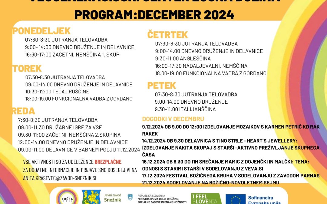 Program večgeneracijskega centra Loška dolina v mesecu decembru 2024