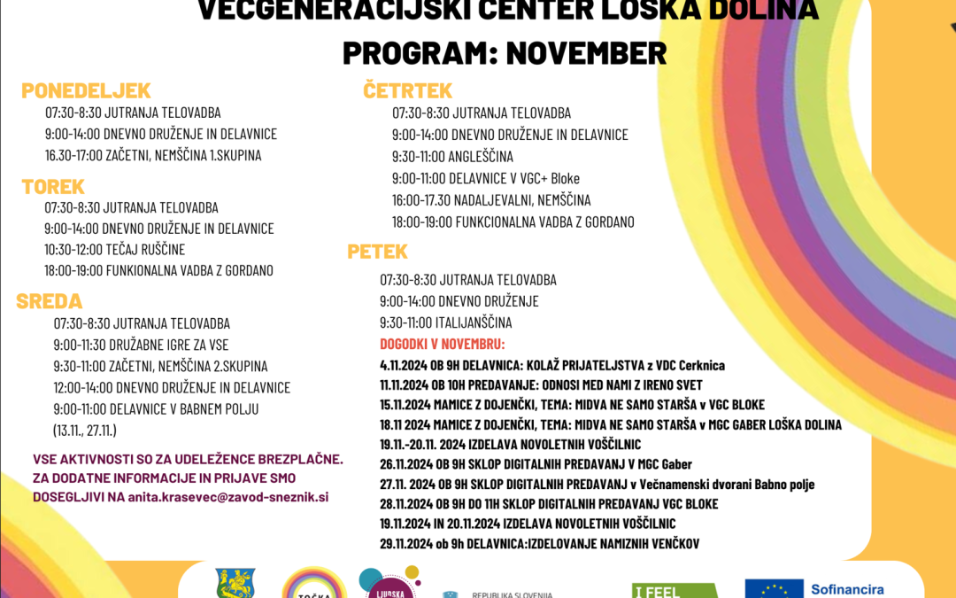 Program večgeneracijskega centra za november 2024