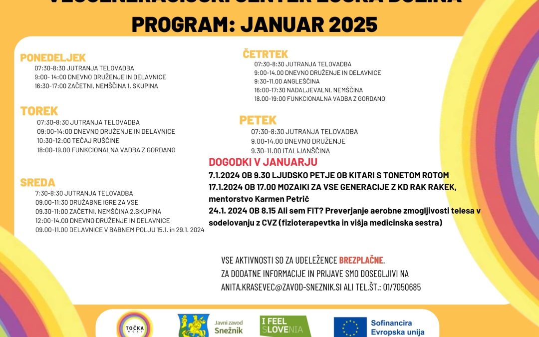 Program večgeneracijskega centra Loška dolina v mesecu JANUARJU 2025