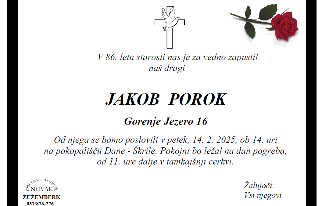 Osmrtnica – Jakob Porok