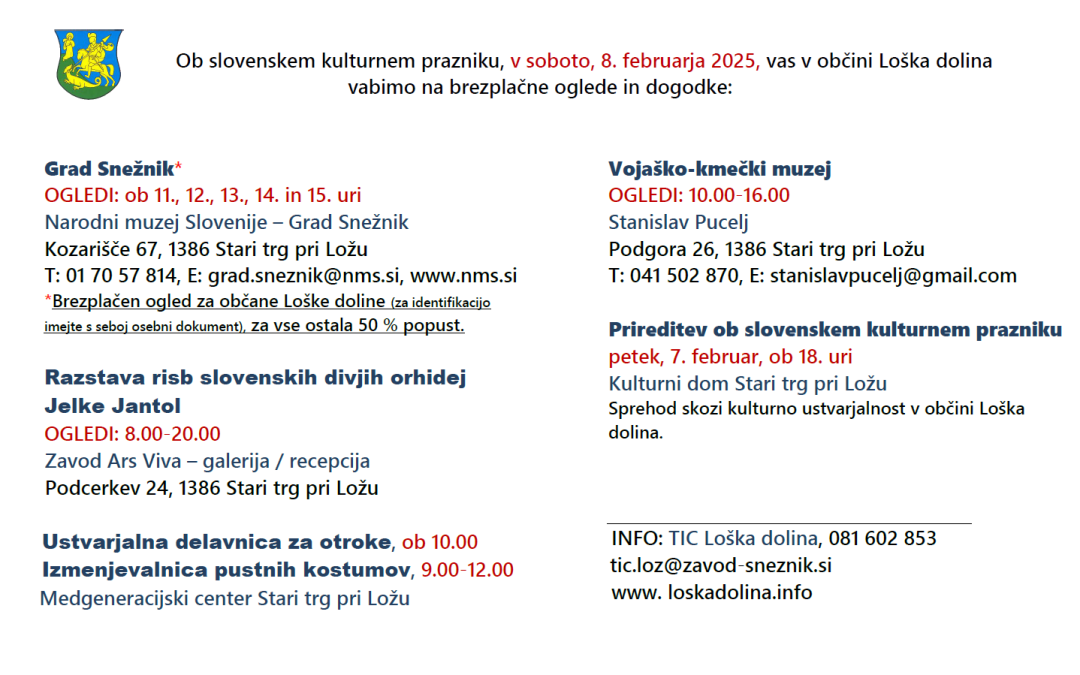 Brezplačni ogledi in dogodki ob slovenskem kulturnem prazniku 2025