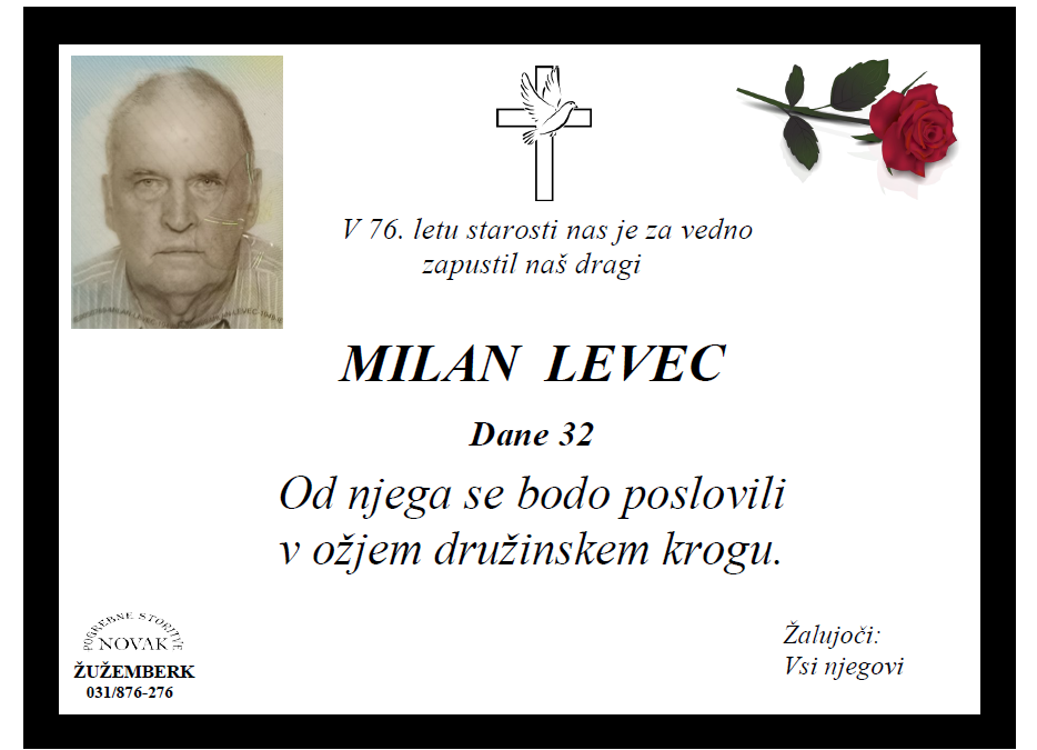 Osmrtnica – Milan Levec