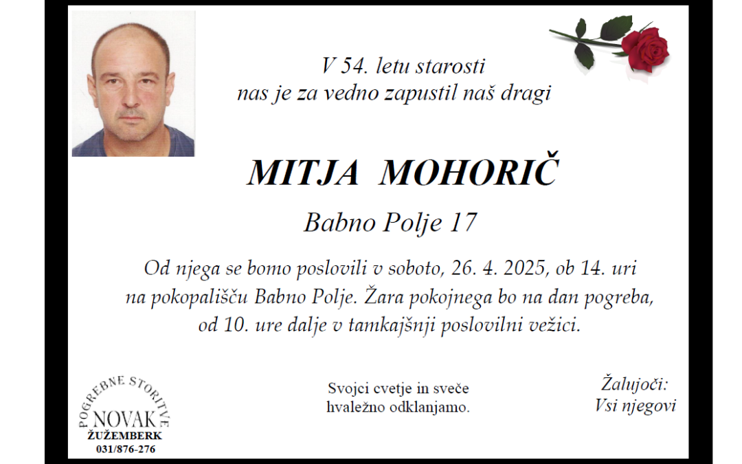 Osmrtnica – Mitja Mohorič