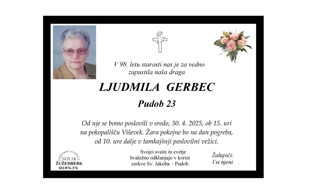 Osmrtnica – Ljudmila Gerbec