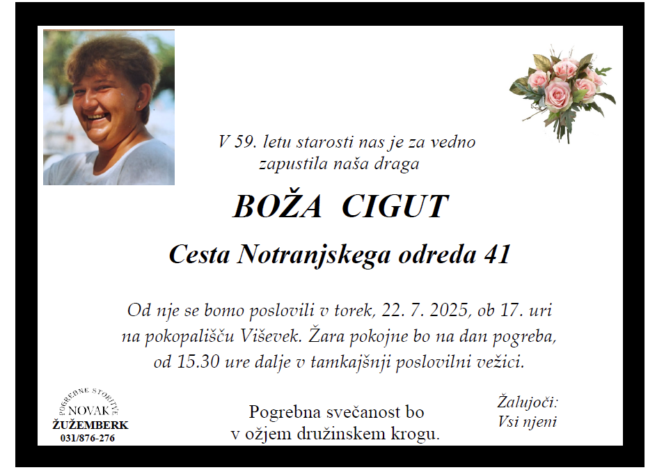 Osmrtnica – Boža Cigut