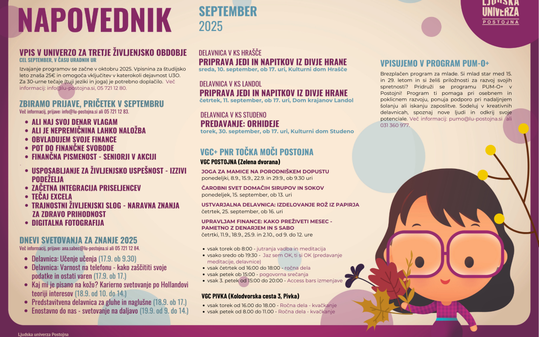 Ljudska univerza Postojna – napovednik za mesec september 2025