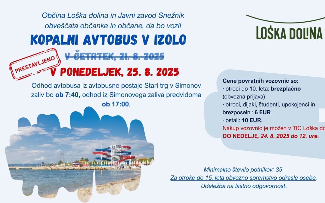 Kopalni avtobus – PRESTAVLJENO na 25.8.2025