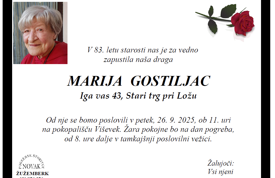 Osmrtnica – Marija Gostiljac