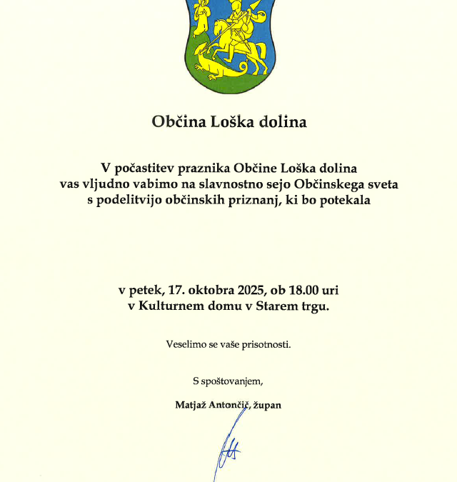 Vabilo na občinski praznik Občine Loška dolina