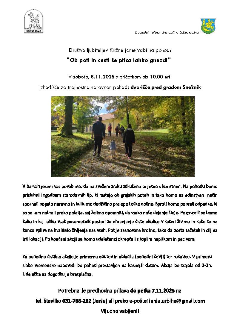 Vabilo pohod Ob poti in cesti lahko še ptica gnezdi 9.11.2025