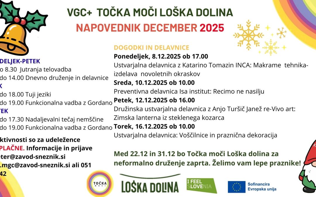 Napovednik VGC in točka moči Loška dolina za mesec december 2025