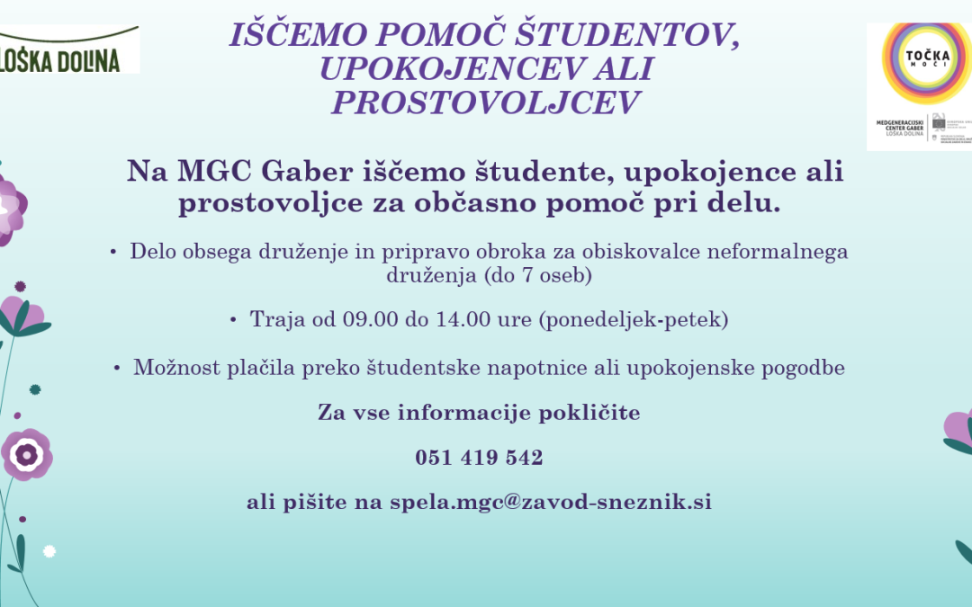 MGC Gaber išče pomoč študentov, upokojencev ali prostovoljcev