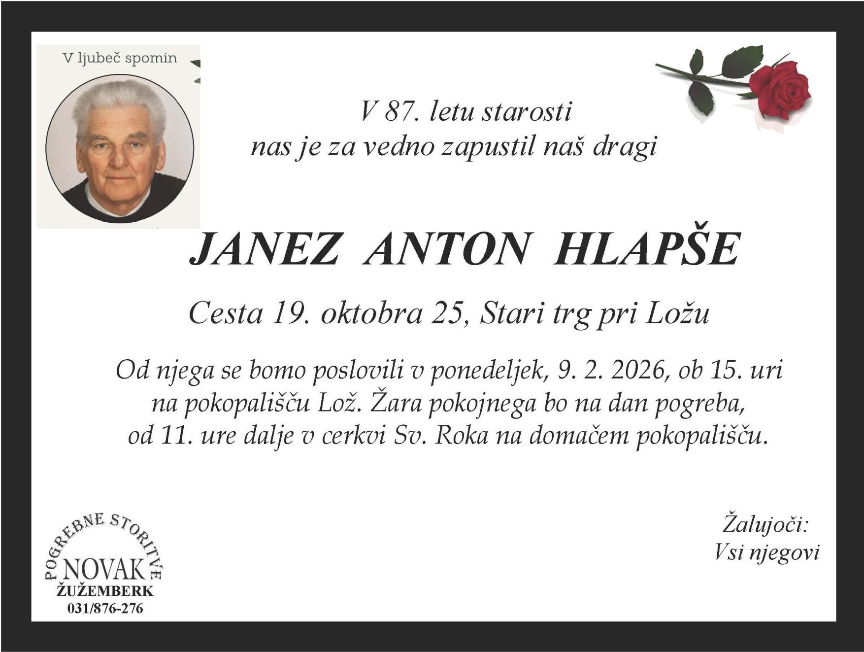 Osmrtnica Janez Anton Hlapše