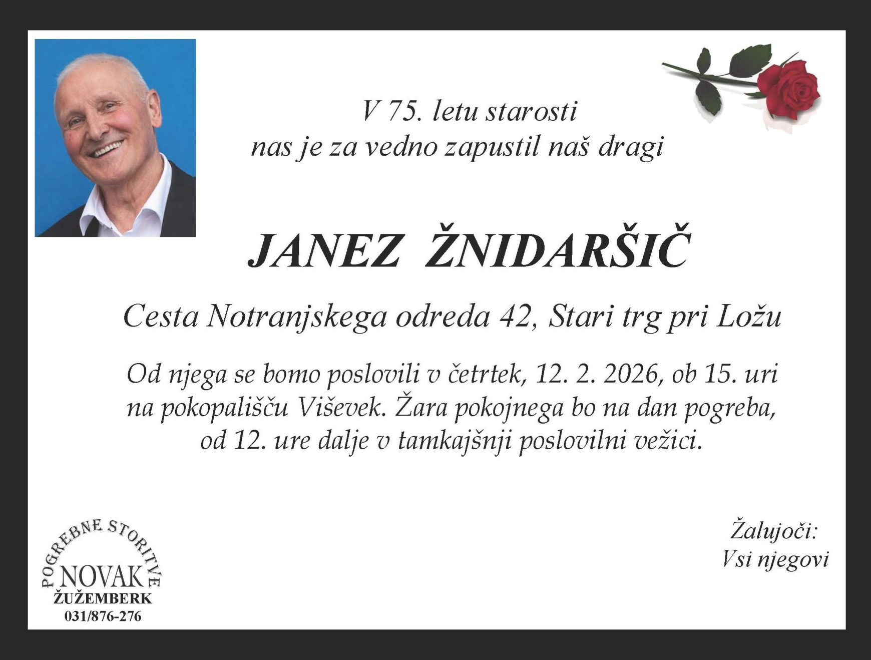 Osmrtnica Janez Žnidaršič Osmrtnica Janez Žnidaršič