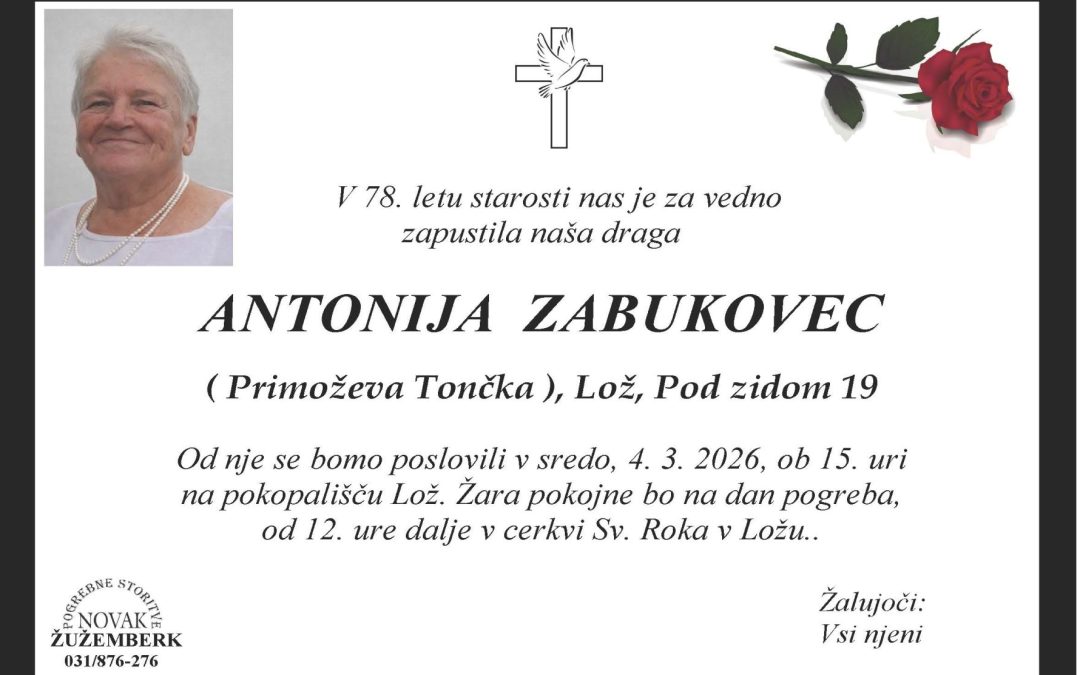 Osmrtnica Antonija Zabukovec