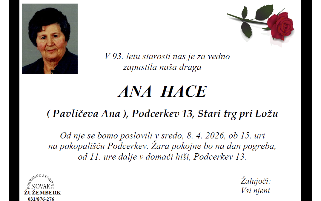 Osmrtnica – Ana Hace
