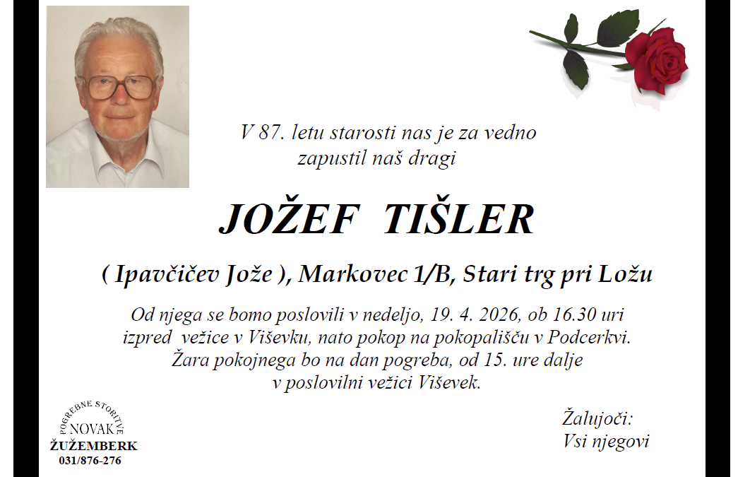 Osmrtnica – Jožef Tišler