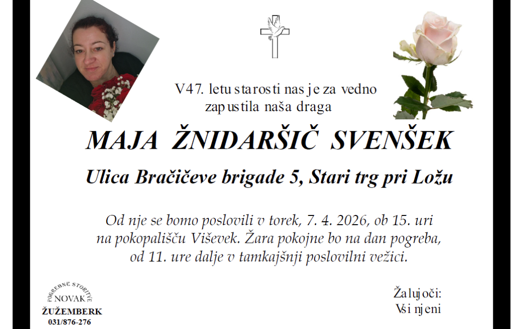 Osmrtnica – Maja Žnidaršič Svenšek