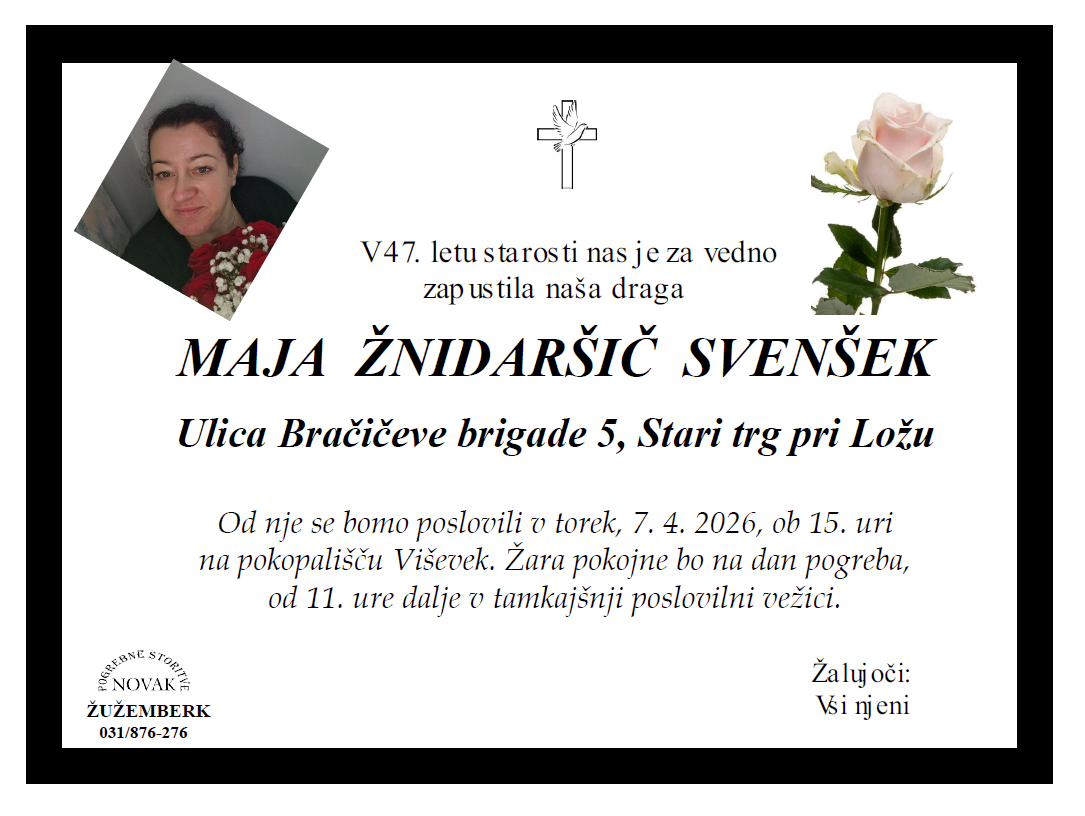 Osmrtnica - Maja Žnidaršič Svenšek