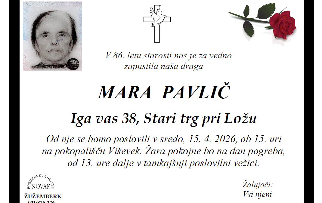 Osmrtnica – Mara Pavlič