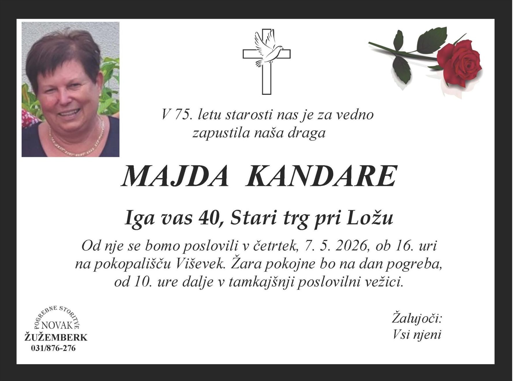 Osmrtnica Majda Kandare
