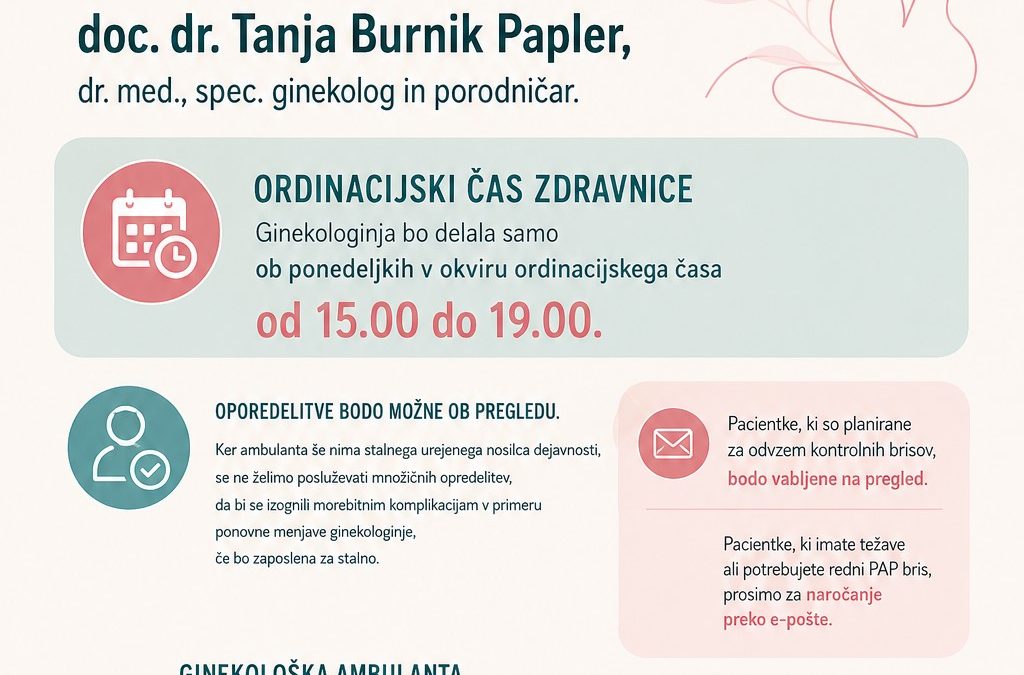 OBVESTILO za pacientke ginekolo&scaron;ke ambulante