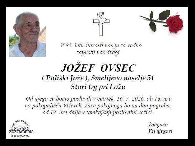 Osmrtnica Ovsec Jožef Osmrtnica Ovsec Jožef