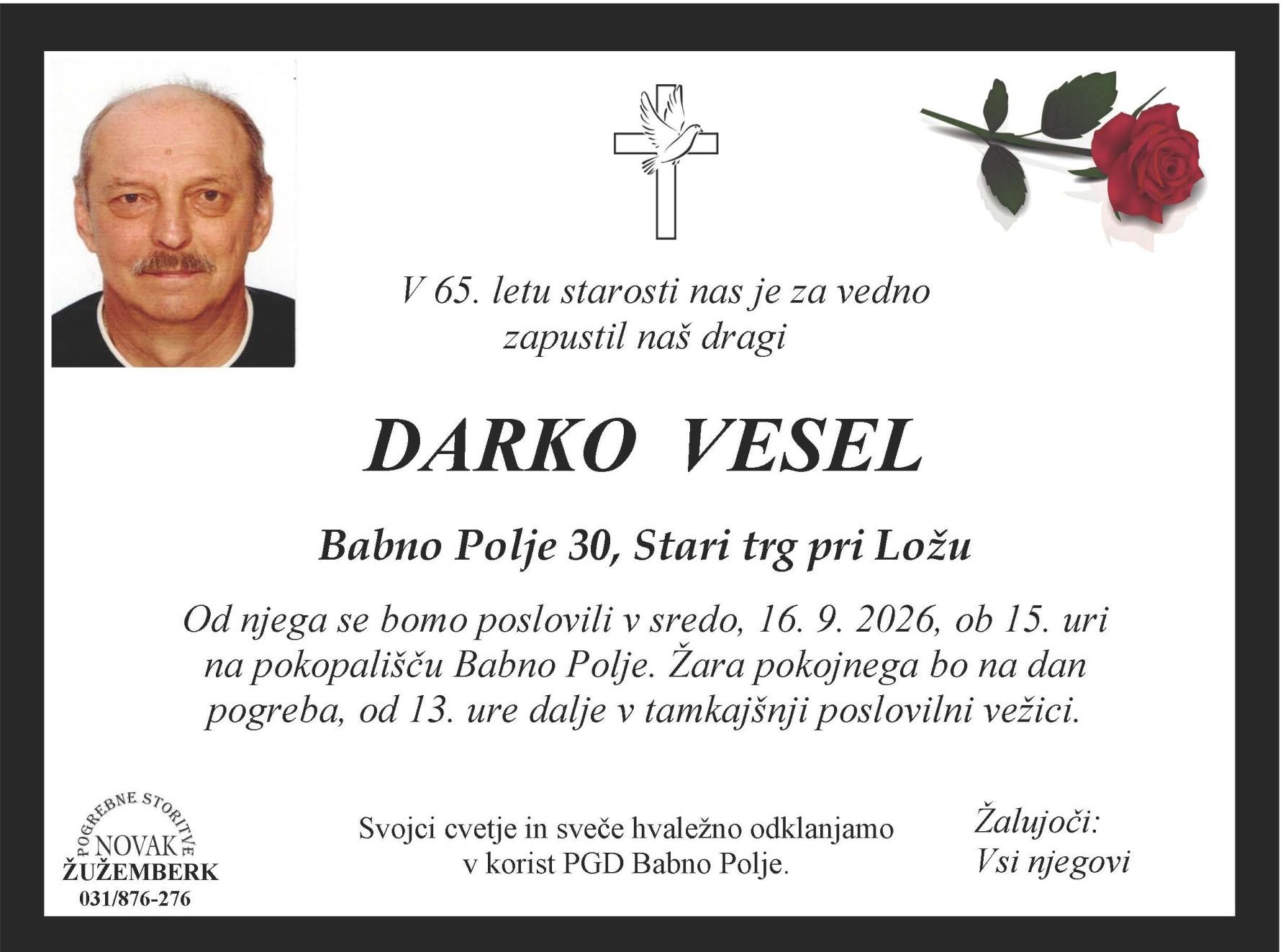 Osmrtnica Darko Vesel Osmrtnica Darko Vesel