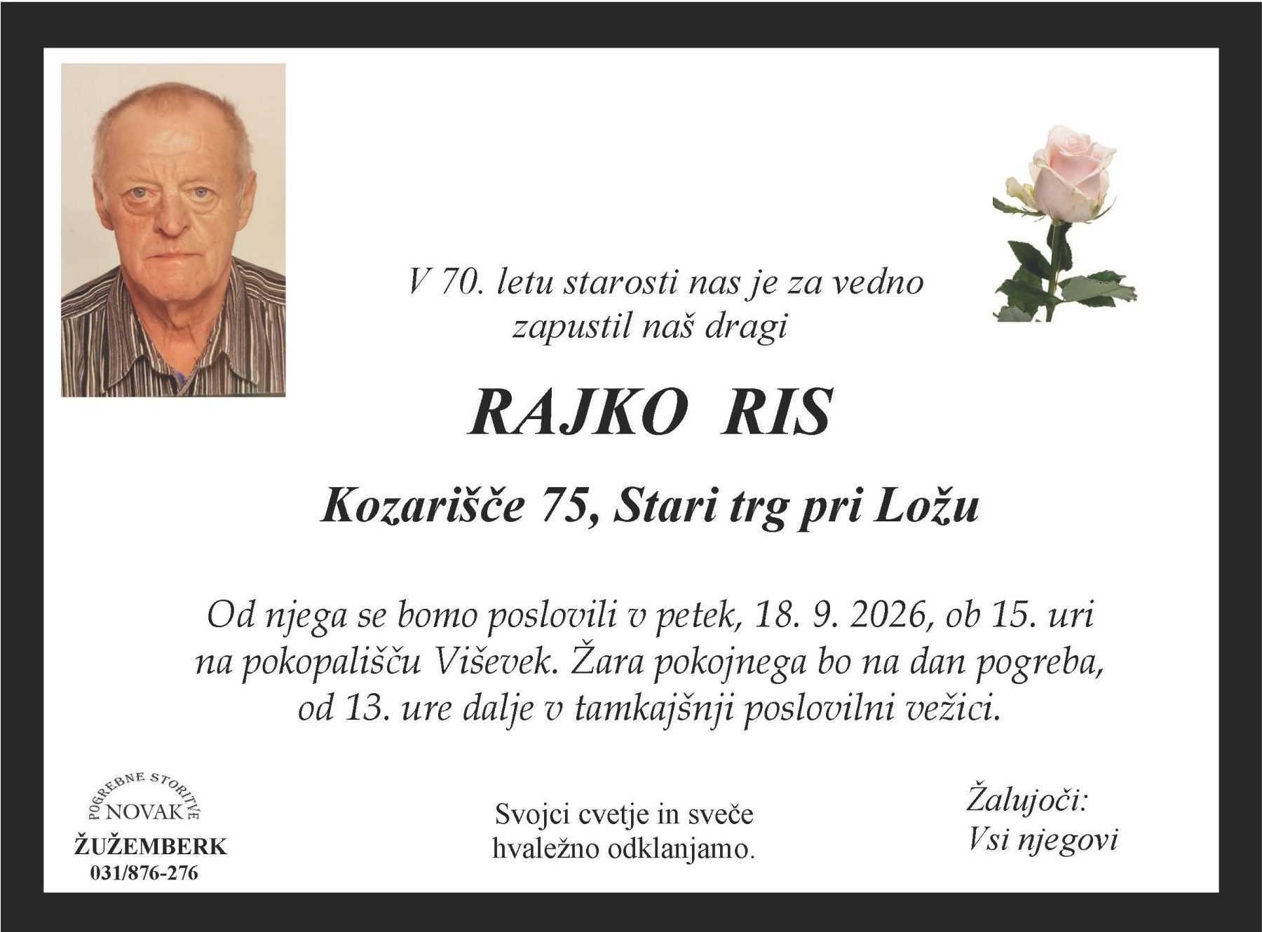 Osmrtnica Rajko Ris Osmrtnica Rajko Ris